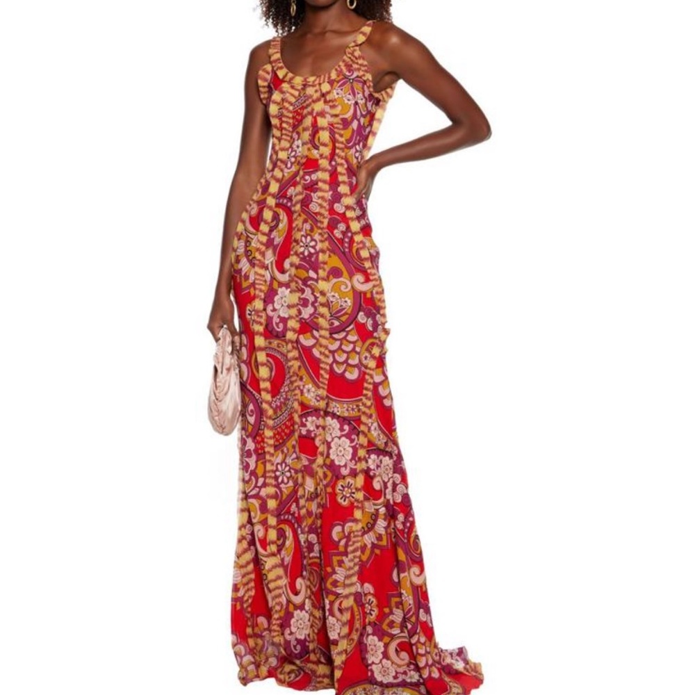 ETRO OPEN BACK RUFFLE SILK GOWN